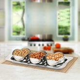 High Grade Stainless Steel Tacos 3 Pcs Bowl Set With Tray | Server Like Any Foods, Snack, Sweet, Etc. - 8.5 Cm Each, 300ml Each Bowl + 30 Cm Tray